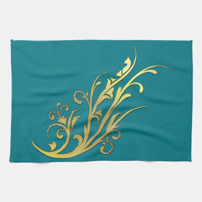 Abstract Luxury Faux Gold Flower Kitchen Towel (Horizontal)