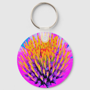 Abstract Macro Hot Pink and Yellow Coneflower Keychain