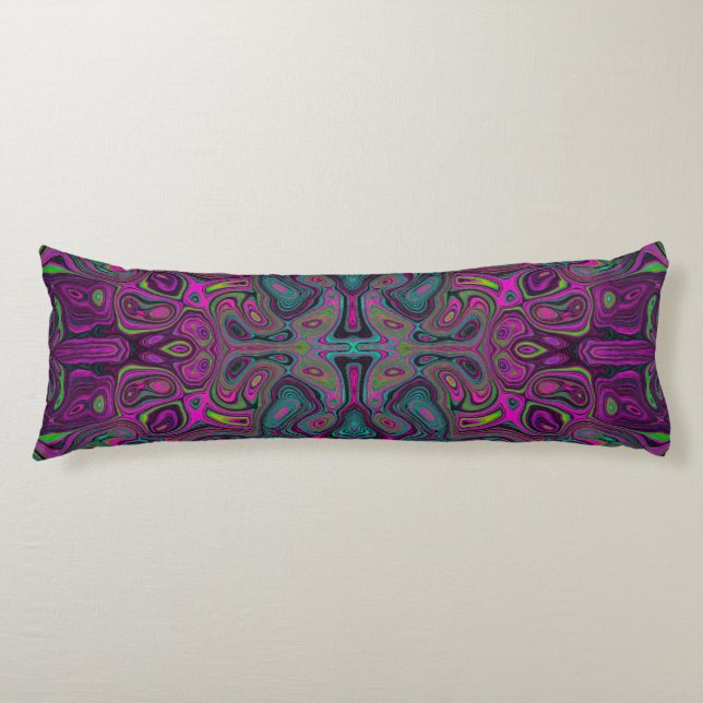 Abstract Magenta and Teal Blue Groovy Pattern Body Pillow (Front)