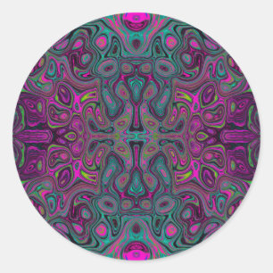 Abstract Magenta and Teal Blue Groovy Pattern Classic Round Sticker