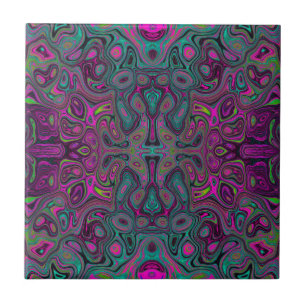 Abstract Magenta and Teal Blue Groovy Pattern Tile