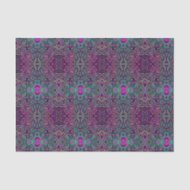Abstract Magenta and Teal Blue Groovy Pattern Tissue Paper (Front)