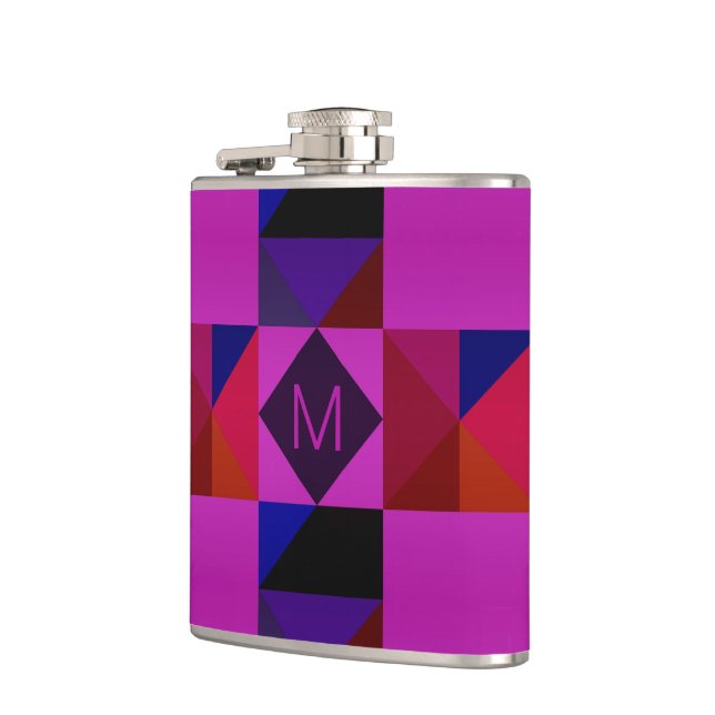 Abstract Magenta Geometric Pattern Monogram Hip Flask (Left)