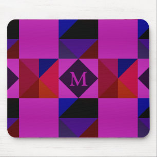 Abstract Magenta Geometric Pattern Monogram Mouse Pad