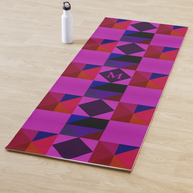 Abstract Magenta Geometric Pattern Monogram Yoga Mat (In Situ)