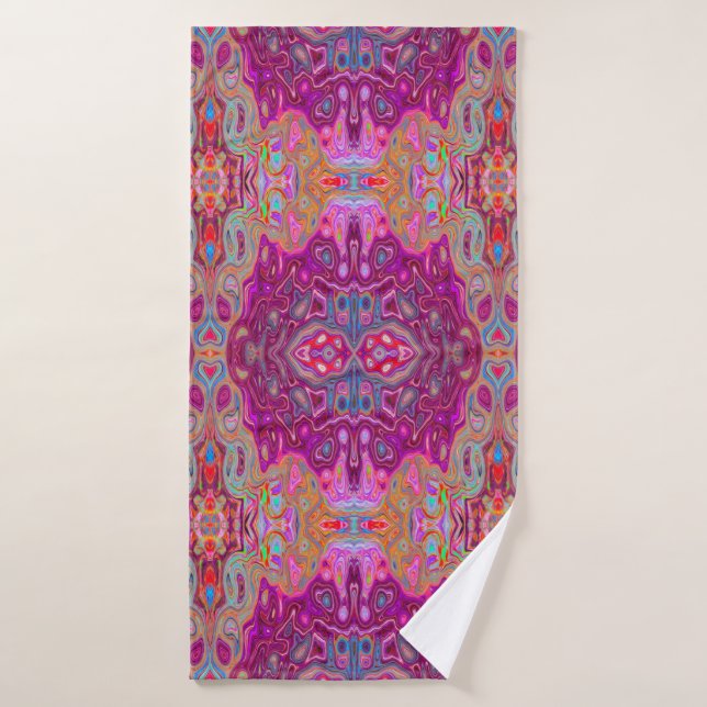Abstract Magenta Pink, Blue and Red Groovy Pattern Bath Towel (Bath Towel)