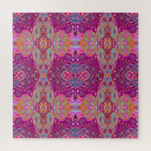 Abstract Magenta Pink, Blue and Red Groovy Pattern Jigsaw Puzzle