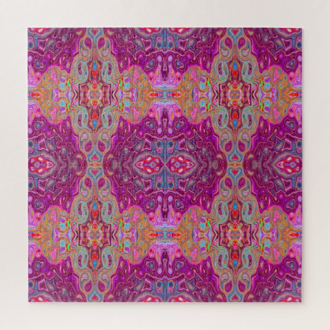 Abstract Magenta Pink, Blue and Red Groovy Pattern Jigsaw Puzzle (Vertical)