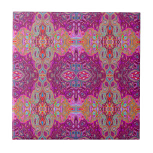 Abstract Magenta Pink, Blue and Red Groovy Pattern Tile