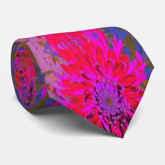 Abstract Magenta, Purple and Red Dahlia Flower Tie (Rolled)