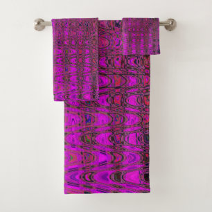 Abstract Magenta Retro Boomerang Waves Bath Towel Set