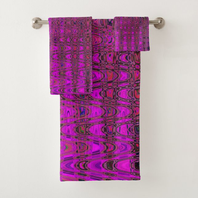 Abstract Magenta Retro Boomerang Waves Bath Towel Set (Insitu)