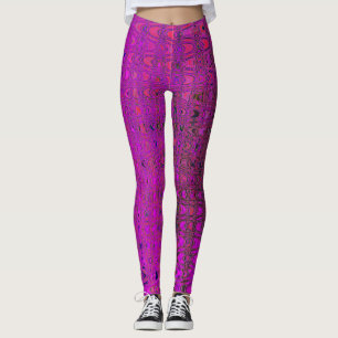 Abstract Magenta Retro Boomerang Waves Leggings