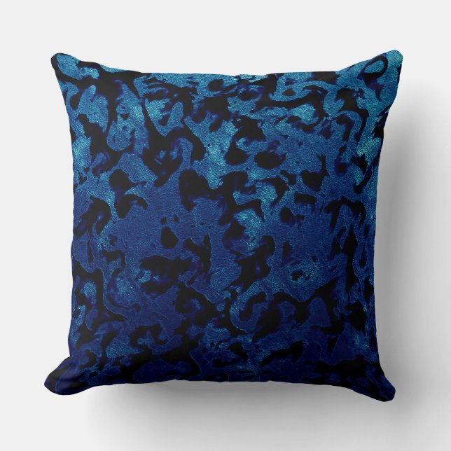 Abstract Magic - Navy Blue Grunge Black Throw Pillow (Front)