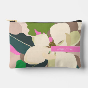 Abstract Magnolia Pastel Floral Custom Name Accessory Pouch