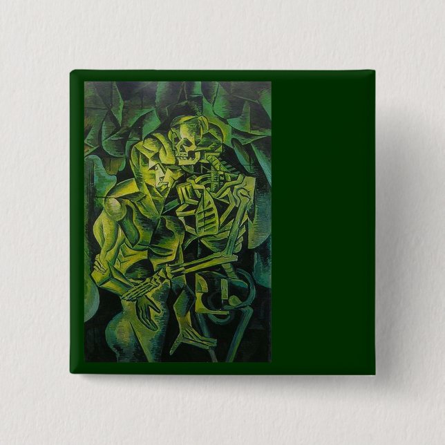 Abstract Man And Skeleton Geometric Art 2 Inch Square Button (Front)