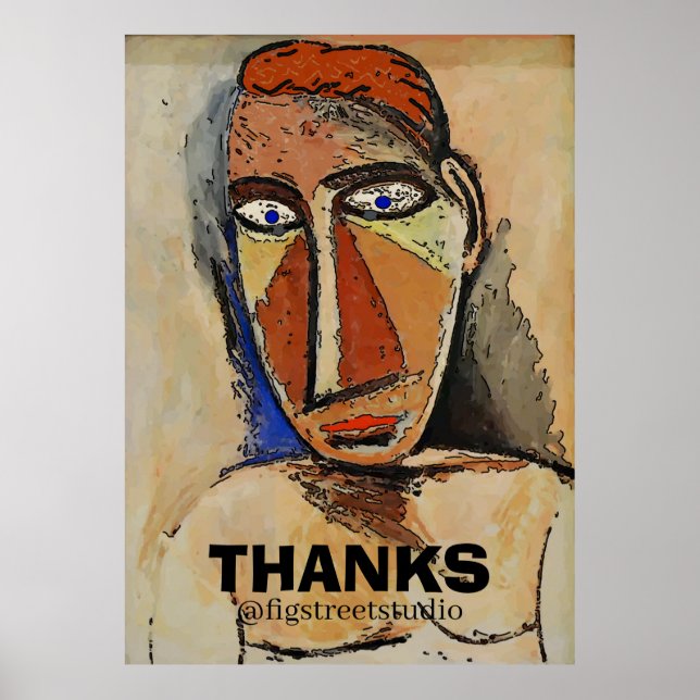 Abstract Man Face with THANKS, add text Poster (Front)