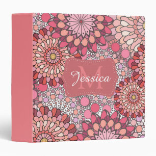 Abstract Mandala Flowers Pattern Pink Personalised Binder