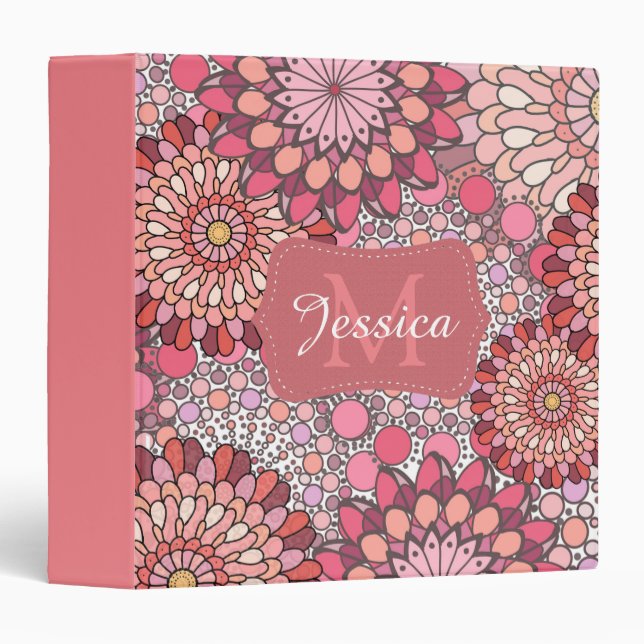 Abstract Mandala Flowers Pattern Pink Personalised Binder (Front/Spine)
