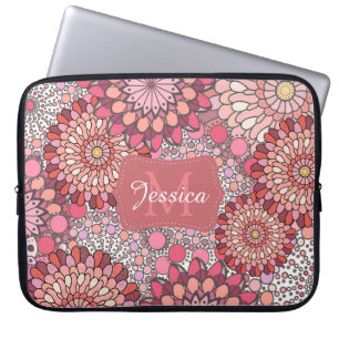 Abstract Mandala Flowers Pattern Pink Personalised Laptop Sleeve