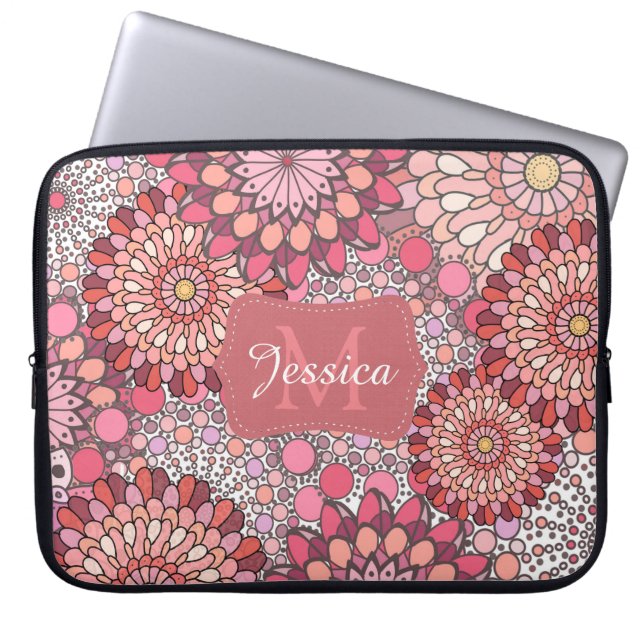 Abstract Mandala Flowers Pattern Pink Personalised Laptop Sleeve (Front)