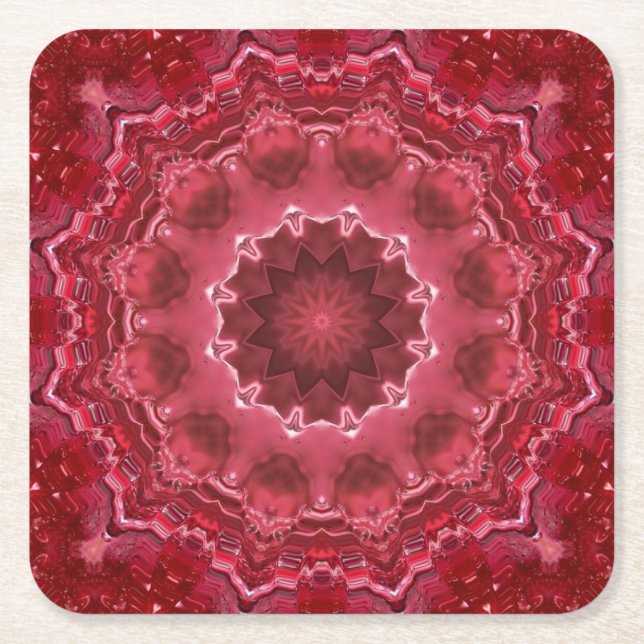 Abstract , mandala , kaleidoscope square paper coaster (Front)
