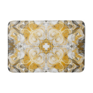 Abstract mandala, ochre, yellow, grey, white bath mat