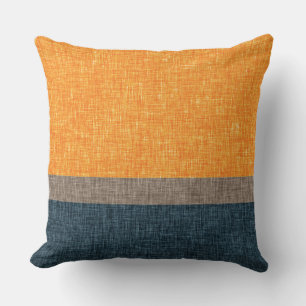Abstract Mandarin Orange Tan Teal Green Crosshatch Throw Pillow