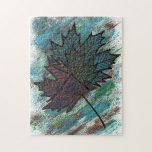 Abstract Maple Leaf Line Art Botanical Graphic Jig Jigsaw Puzzle