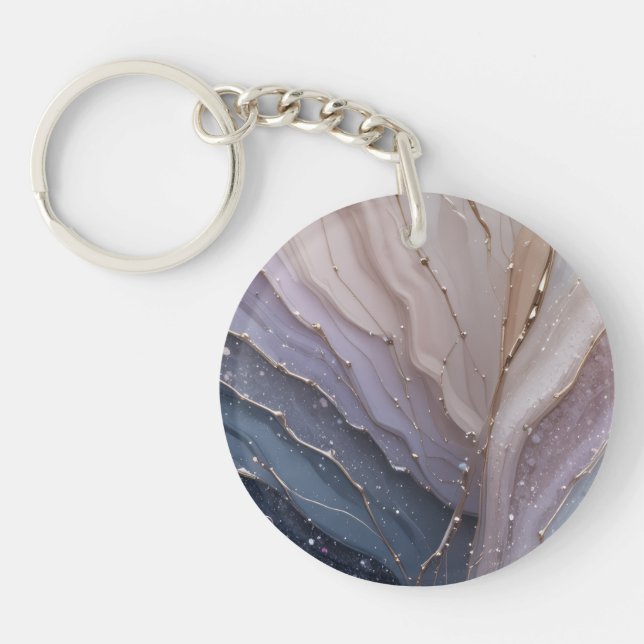 Abstract Marble Acrylic Keychain with Gold Accents (Devant)
