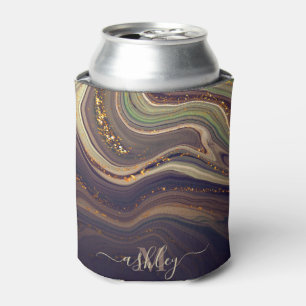 Abstract Marble and Glitter Can Cooler