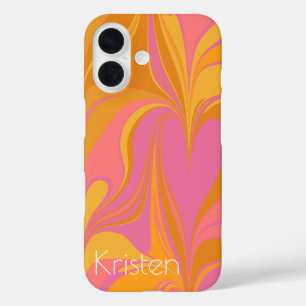 Abstract Marble Art in Bright Yellow and Pink iPhone 16 Case