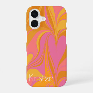 Abstract Marble Art in Bright Yellow and Pink iPhone 16 Case
