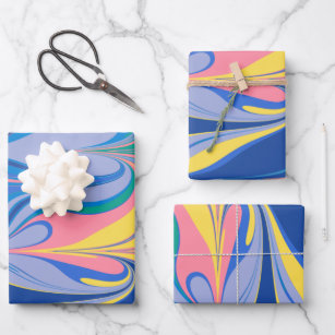 Abstract Marble Art in Colourful Bright Blue  Wrapping Paper Sheet