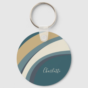 Abstract Marble Art in Teal and Tan Personalized   Keychain
