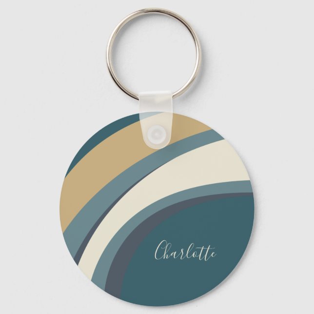 Abstract Marble Art in Teal and Tan Personalized   Keychain (Front)