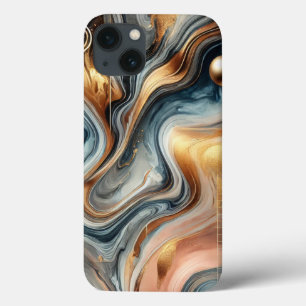 Abstract Marble Case – Gold & Navy Swirl Design