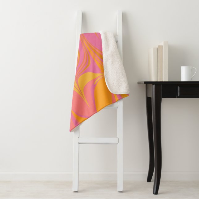 Abstract Marble Design in Pink and Goldenrod Sherpa Blanket (In Situ)