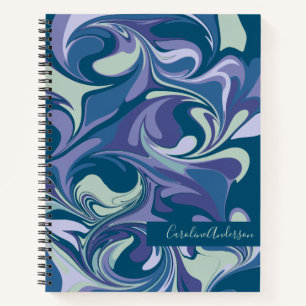 Abstract Marble in Ocean Blue Personalized Notebook