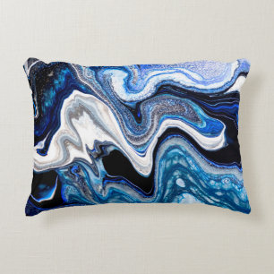 Abstract marble liquid texture in silver white gli accent pillow