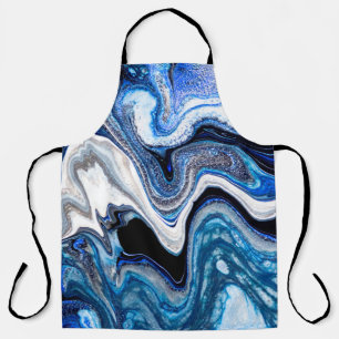 Abstract marble liquid texture in silver white gli apron