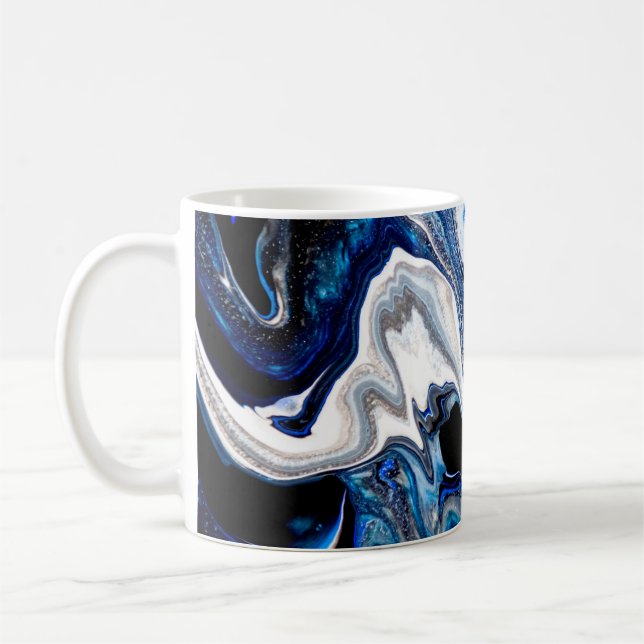 Abstract marble liquid texture in silver white gli coffee mug (Left)