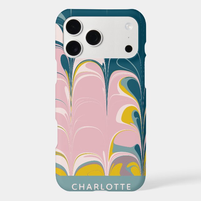 Abstract Marble Modern Ebru Pattern Teal and Pink (Back)