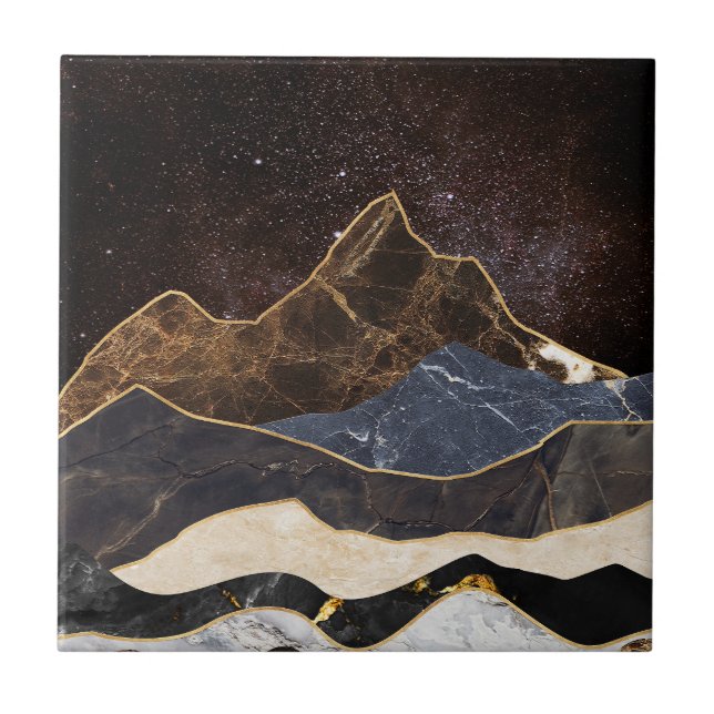 Abstract Marble Mountains Under Starry Sky Tile (Front)