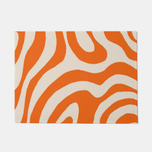 Abstract Marble Retro Orange Wavy Stripe  Bold Doormat