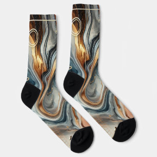 Abstract Marble Socks – Luxe Gold & Navy Swirl