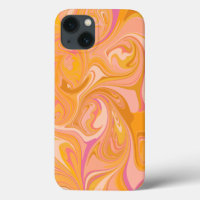 Abstract Marble Swirl Art in Yellow and Pink