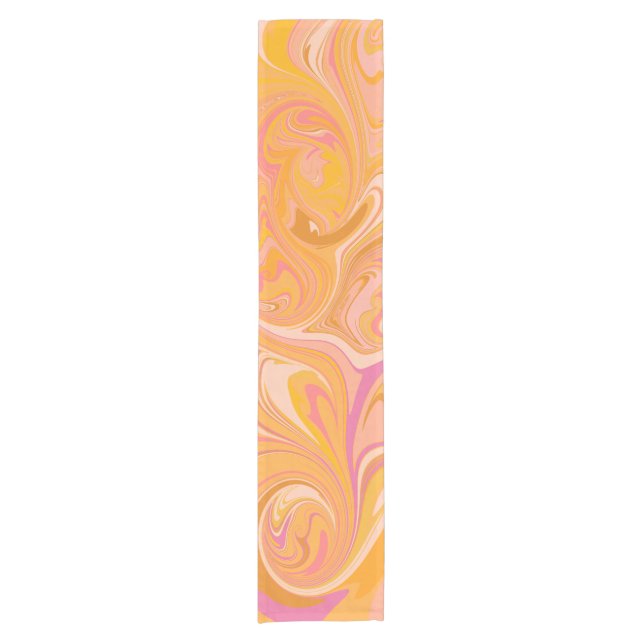 Abstract Marble Swirl Art in Yellow Short Table Runner (Front)