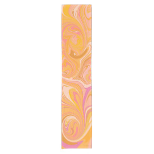 Abstract Marble Swirl Art in Yellow Short Table Runner