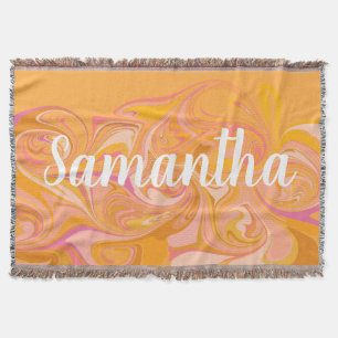 Abstract Marble Swirl Art in Yellow Throw Blanket